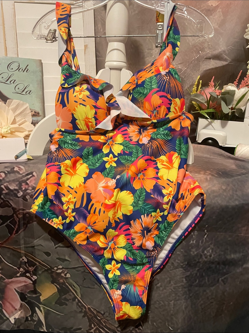 Source Unknown Tropical Floral One-Piece Swimsuit - Blue, Orange, Yellow, Green